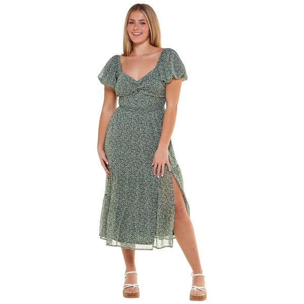 Juniors Trixxi Short Puff Sleeve Ditsy Sweatheart Midi Dress - image 