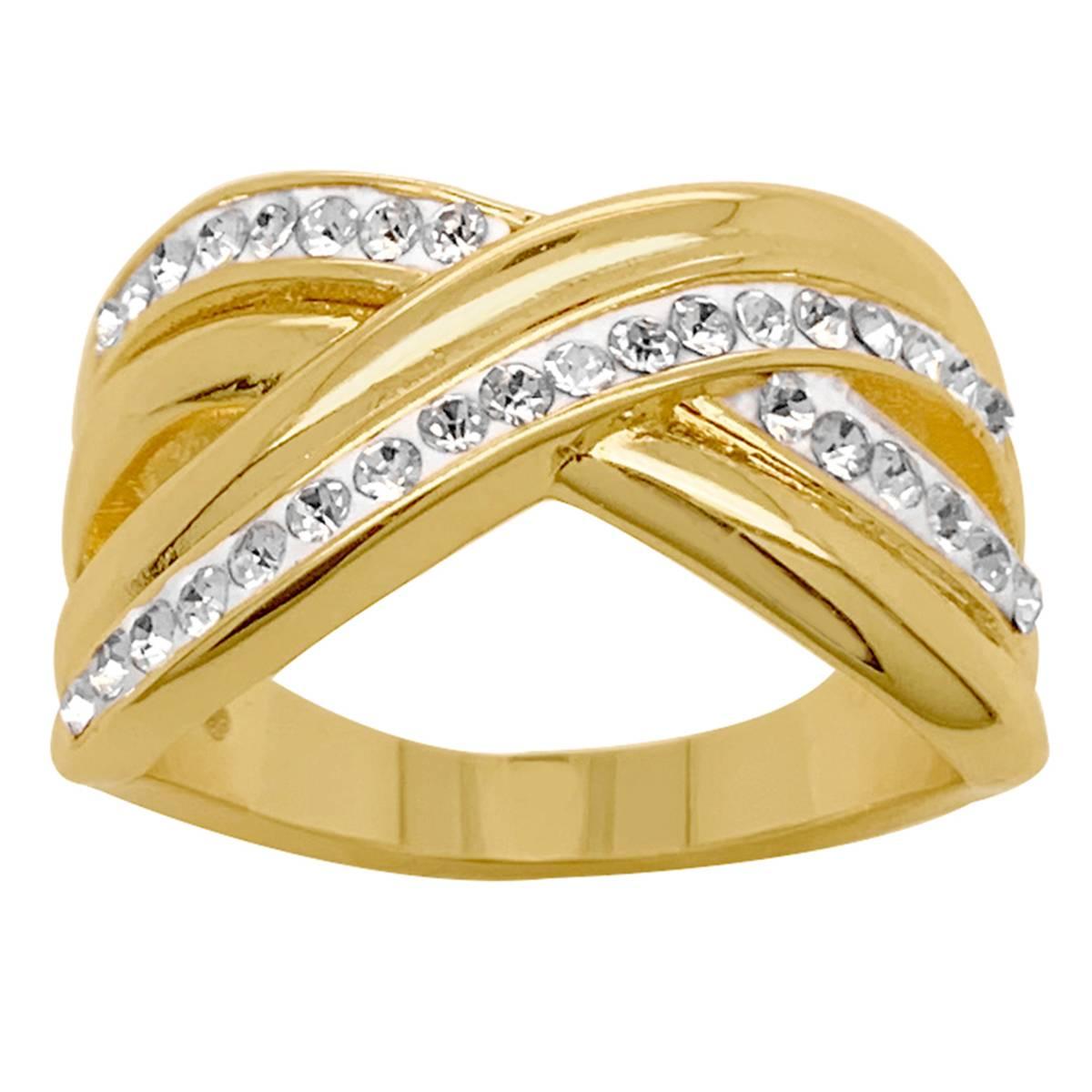 Marsala 14kt. Gold Plated Crystal Crossover Statement Ring