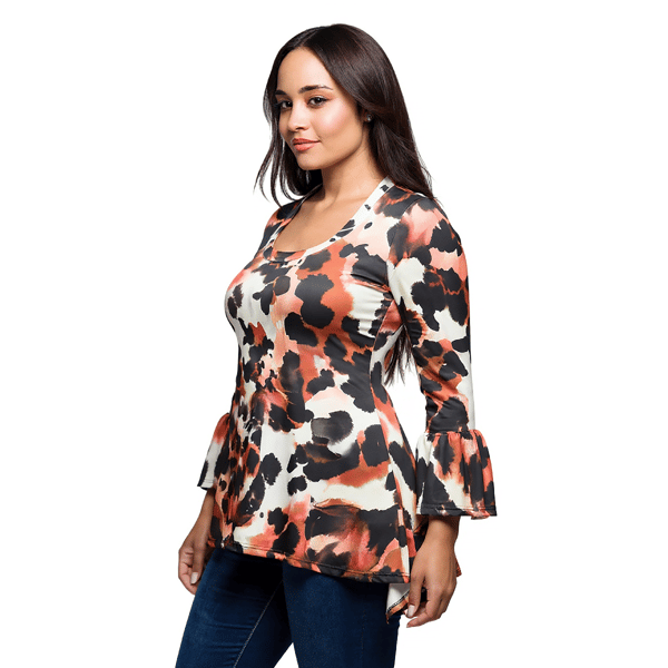 Plus Size 24/7 Comfort Apparel Bell Sleeve Animal Print Tunic Top