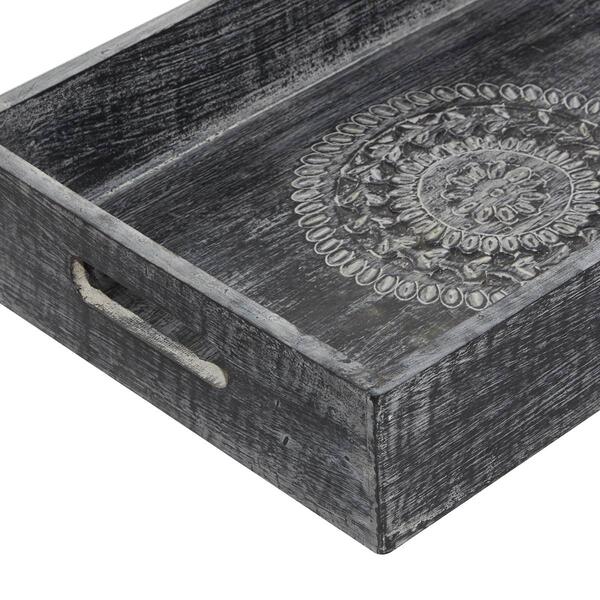 9th & Pike&#174; Black Carved Wooden Trays - Set Of 3