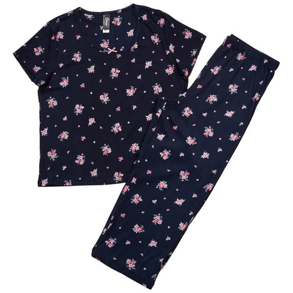 Womens Charmour Short Sleeve Pointelle Floral Capri Pajama Set - image 