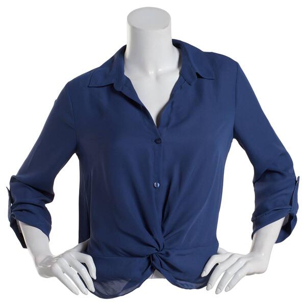 Juniors A. Byer Ilana Twist Front Casual Button Down - image 