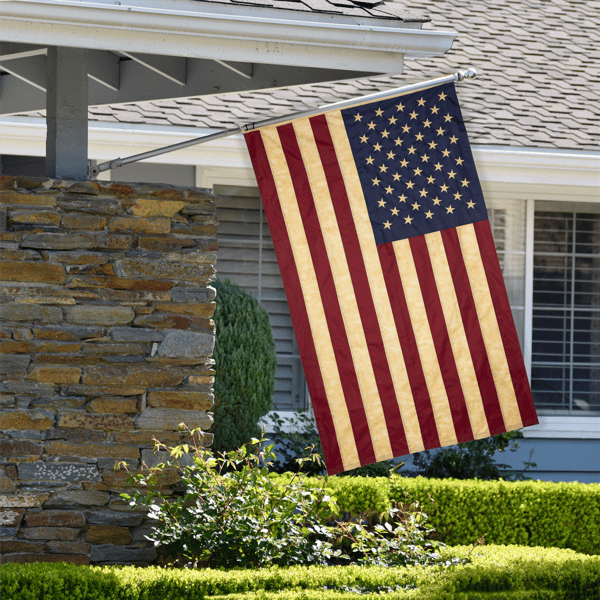Northlight Patriotic Tea-Stained Embroidered Outdoor House Flag