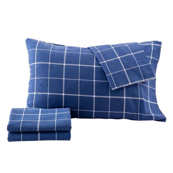 Freshfolds Turkish Cotton Blue Windowpane Flannel 4pc. Sheet Set - image 