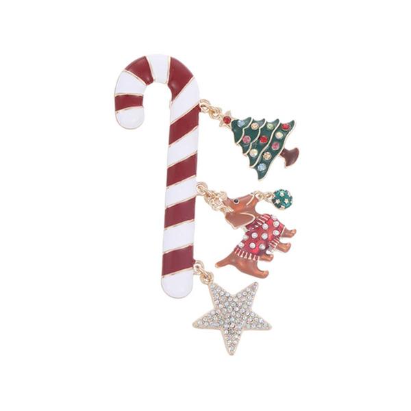 Candy Cane Pin with Star/Dachsund/Christmas Tree Charms