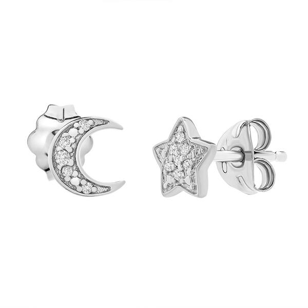 Diamond Classics&#40;tm&#41; 1/20ctw. Diamond Silver Star & Moon Earrings - image 
