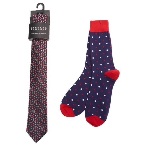 Mens Bergamo Tie/Sock Set - Red/Grey - image 