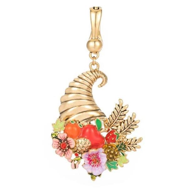 Wearable Art Gold-Tone Thanksgiving Cornucopia Enhancer Pendant - image 