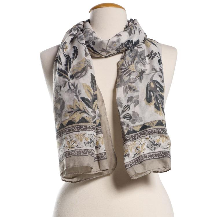 Womens Renshun Floral Oblong Scarf - White