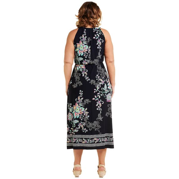 Plus Size Robbie Bee Sleeveless Halter Neck Floral Blouson Dress
