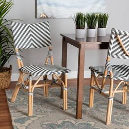 Baxton Studio Shai French Grey & White Weaving Bistro Chair