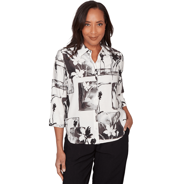 Womens Alfred Dunner Crowd Pleaser Floral Patchwork Button Front - image 
