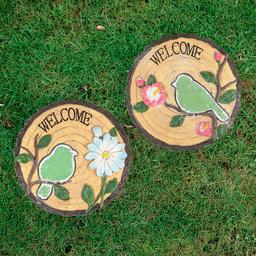 Northlight Seasonal Welcome Birds Floral Garden Stones - Set of 2