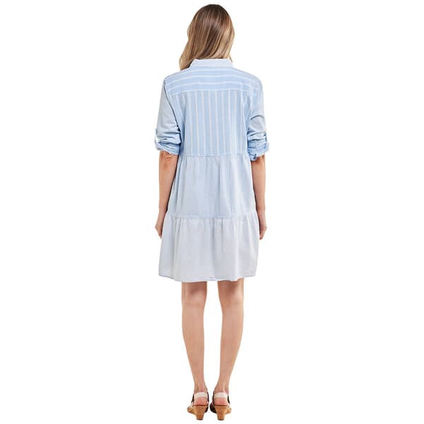 Womens da-sh Roll Tab Sleeve Stripe Tier Shirtdress