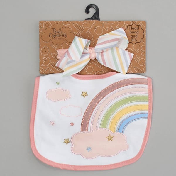 Baby Girl Baby Essentials&#40;R&#41; Rainbow Bib & Headband Set - image 