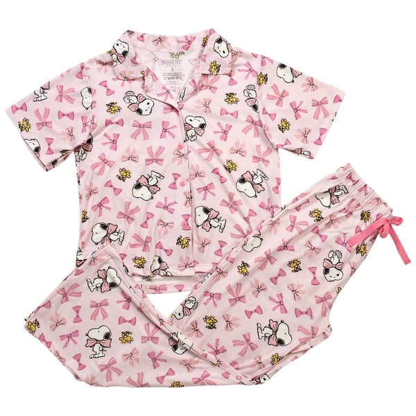 Womens Peanuts™ Short Sleeve Snoopy & Woodstock Bows Pajama Set - image 