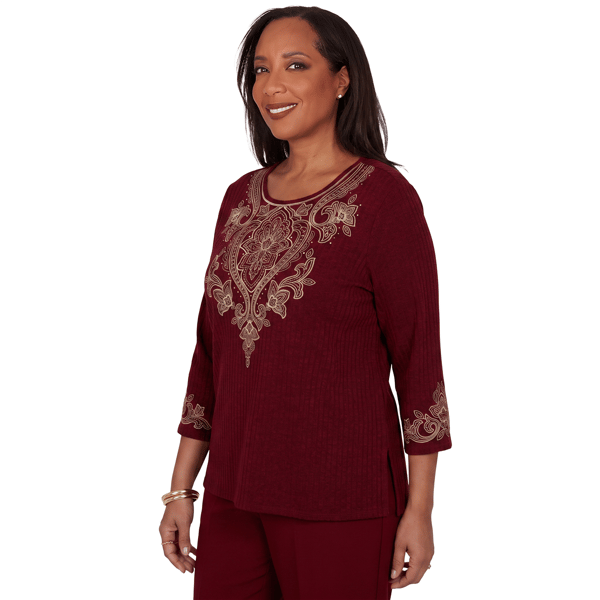 Womens Alfred Dunner Union Square Scroll Embroidered Blouse