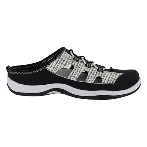 Womens Easy Street Barbara Black Leather & Tapestry Clogs
