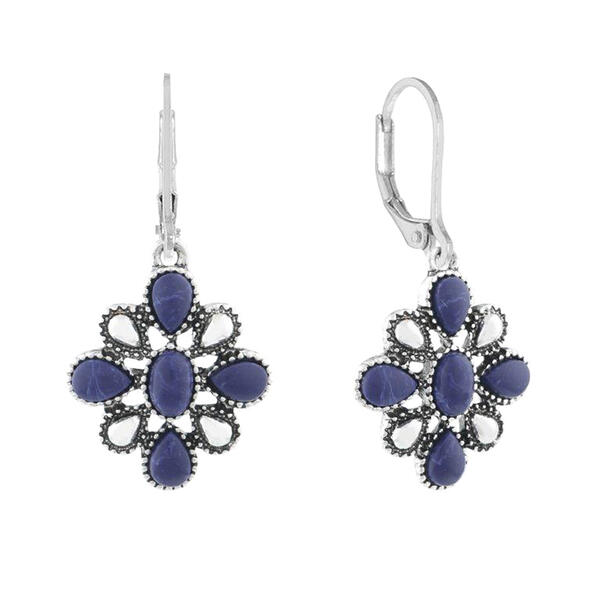 Chaps Silver-Tone & Sodalite Flower Drop Earrings - image 