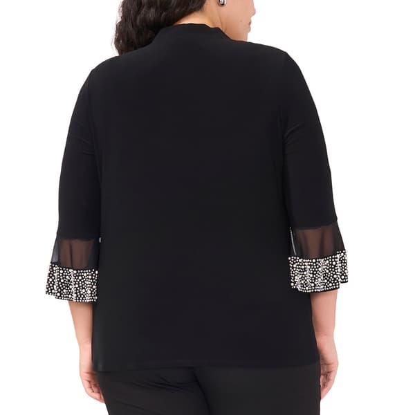 Plus Size MSK Illusion Bell Sleeve Faraj Bead Trim Cardigan