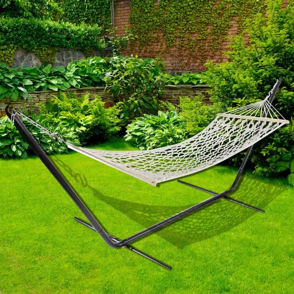 Northlight Seasonal Natural Macrame Hammock w/ Wooden Bars