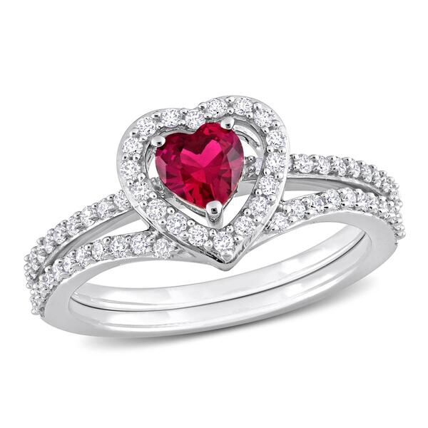 Gemstone Classics&#40;tm&#41; 10kt. White Gold Ruby Heart Bridal Set - image 