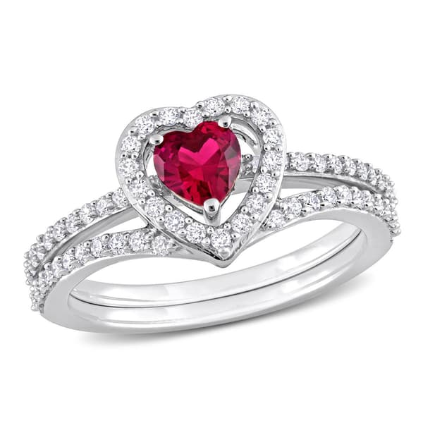 Gemstone Classics(tm) 10kt. White Gold Ruby Heart Bridal Set - image 