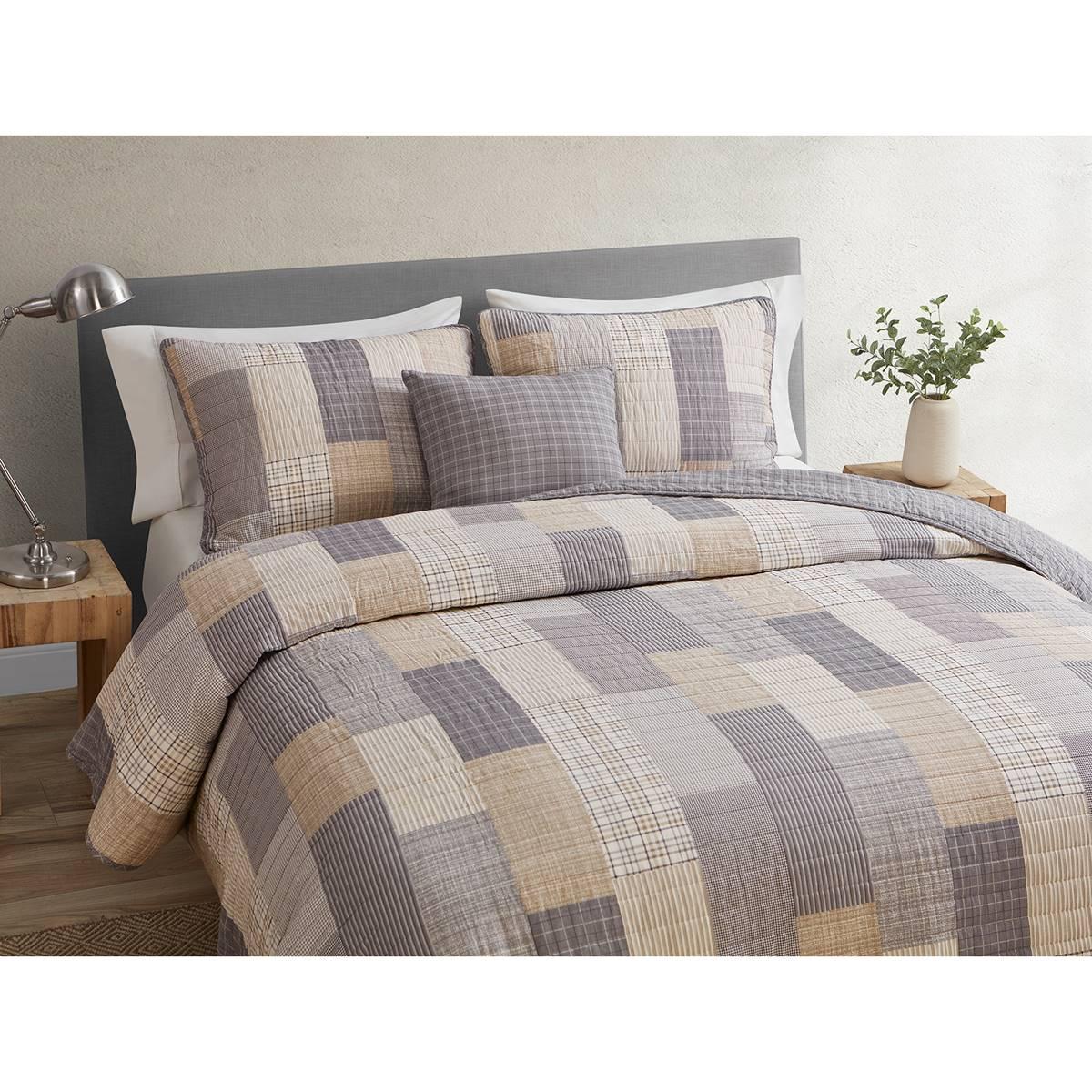Home Retreat Lakeshore Plaid Grey Soft Cotton 2pc. Quilt Set