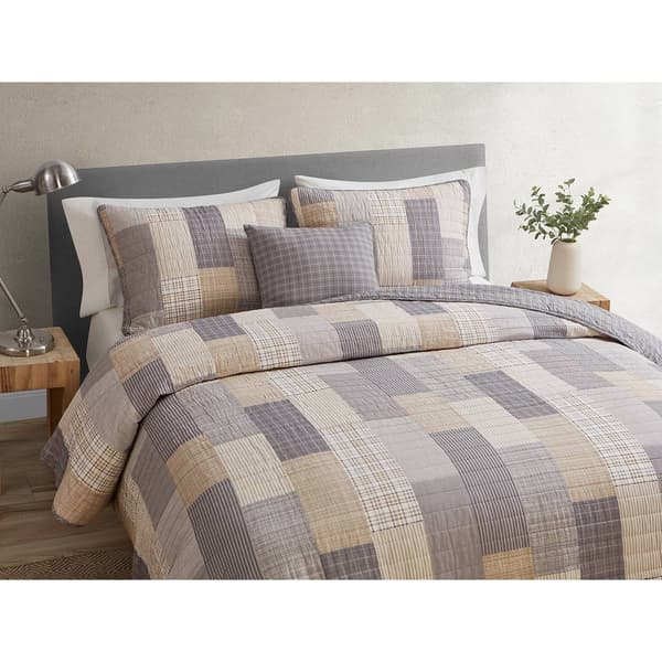 Home Retreat Lakeshore Plaid Grey Soft Cotton 2pc. Quilt Set