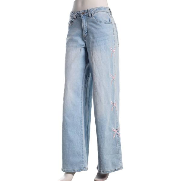 Juniors Madden Girl Bow Embroidery Ultra 90''S Wide Leg Jeans