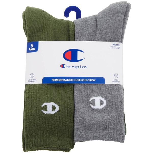 Mens Champion(R) 5pk. Crew Socks - Green / Grey / Navy - image 