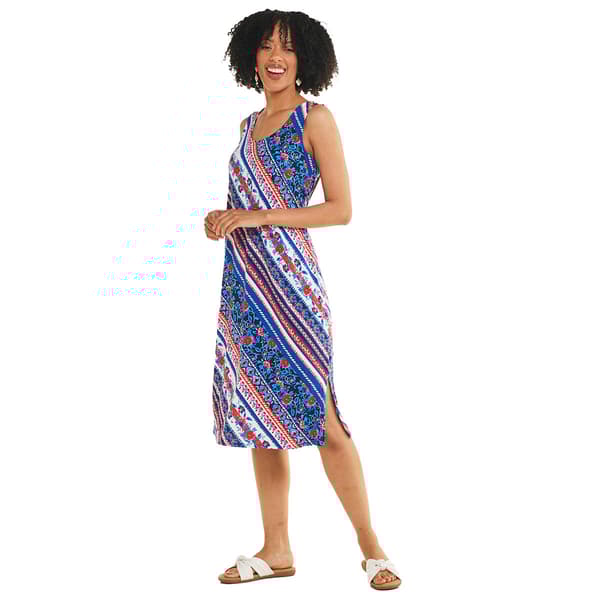 Womens Nina Leonard Sleeveless Scoop Neck Floral Shift Dress