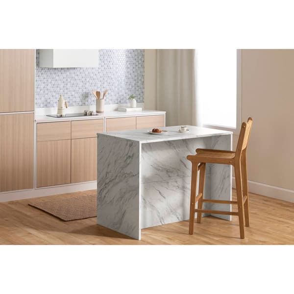 South Shore Myro Faux White Marble Kitchen Island