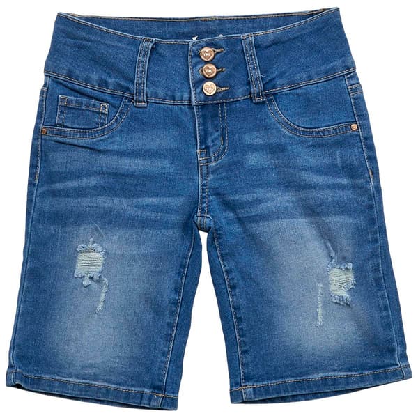 Girls (7-14) YMI(R) Basic Exposed Button Cuffed Bermuda W/Tears - image 
