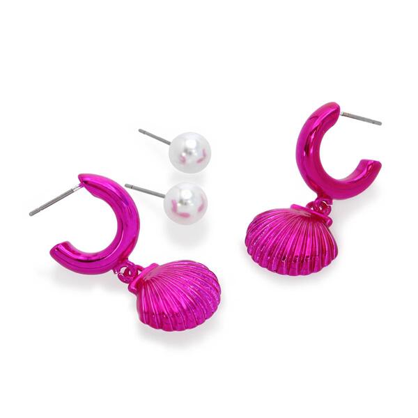 Betsey Johnson Seashell Charm Huggie Duo Earring Set