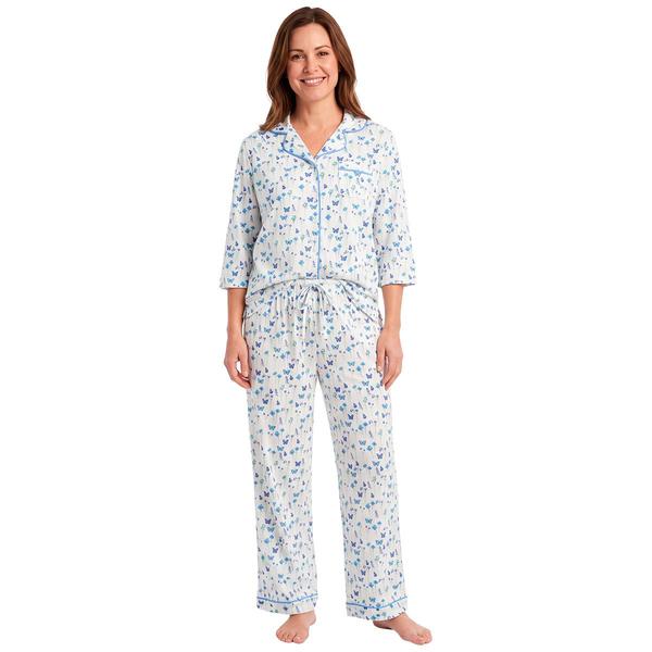 Petite White Orchid Cloud Knit Butterfly Garden Long Leg Pajama - image 