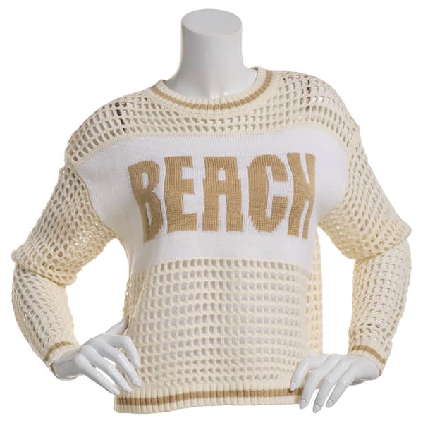 Juniors Madden Girl Beach Open Mesh Pullover Crew Neck Sweater - image 