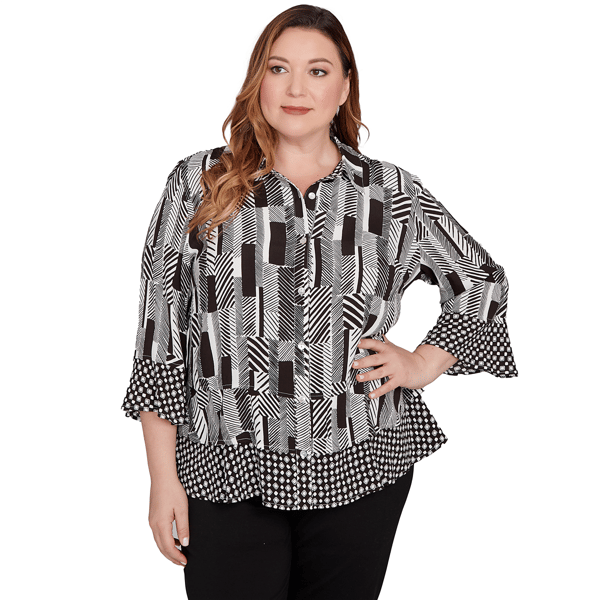 Plus Size Alfred Dunner Business As Usual Woven Zebra Button Fro
