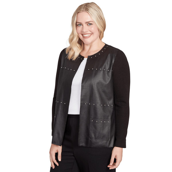 Womens Alfred Dunner Business As Usual Faux Leather Sweater