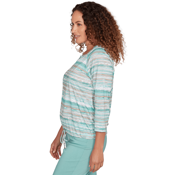 Womens Hearts of Palm Fresh Start 3/4 Sleeve Stripe Blouse
