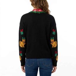 Womens 99 Jane Street Long Sleeve Christmas Cat Cardigan