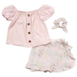 Toddler Girl Nannette Button Top & Floral Skort Set w/ Scrunchie