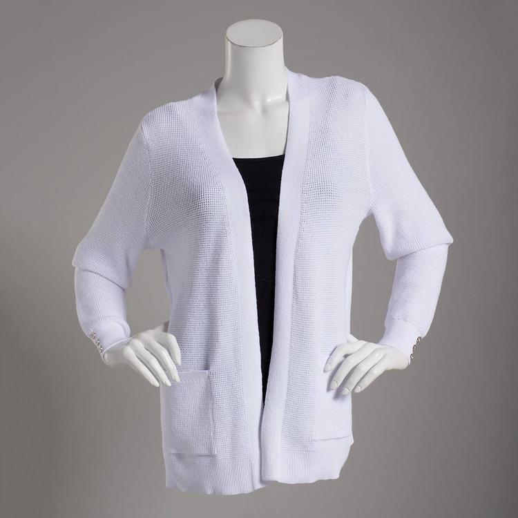 Womens 89th & Madison Long Sleeve Waffle Stitch Open Cardigan