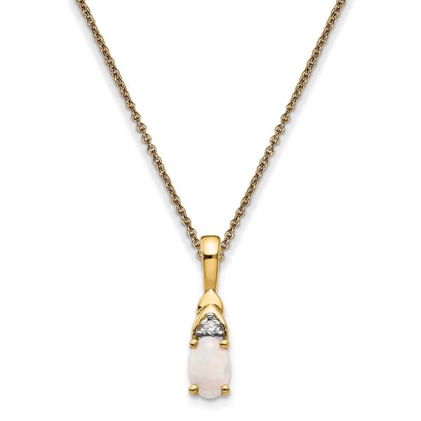 14kt. Yellow Gold Oval Opal Diamond Necklace - image 