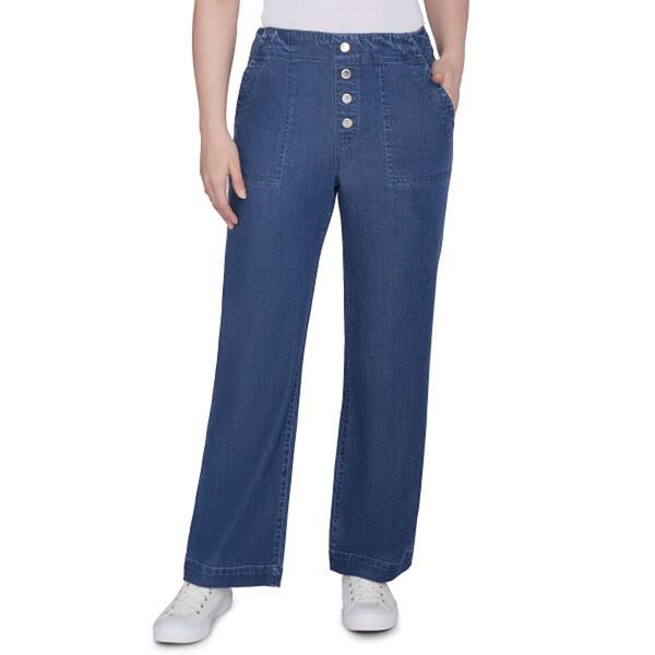 Womens Ruby Rd. Paisley Patch Pull On Wide Leg Denim Pants - image 
