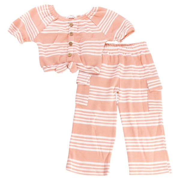 Toddler Girl Lemon Kiss Striped Knot Front & Wide Leg Cargo Set - image 
