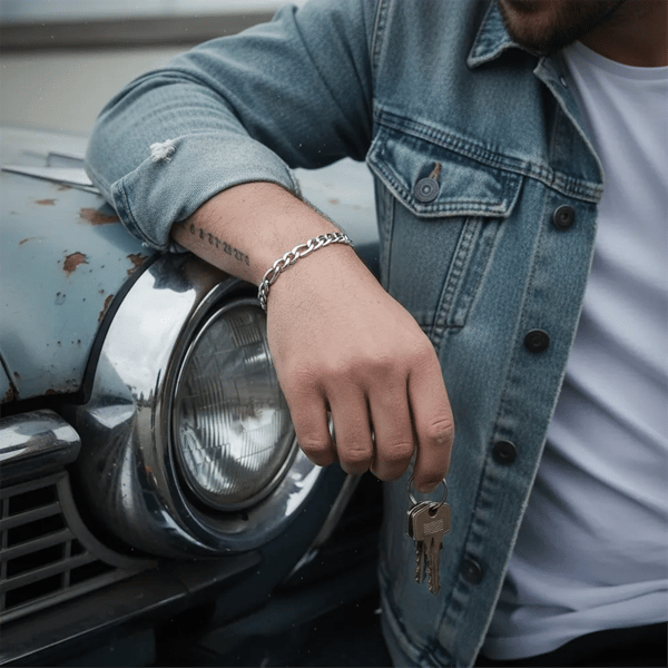 Mens Iron Saints 6mm Figaro Link Silver-Tone Bracelet