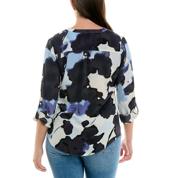 Plus Size Zac & Rachel Long Roll Tab Sleeve Abstract Blouse