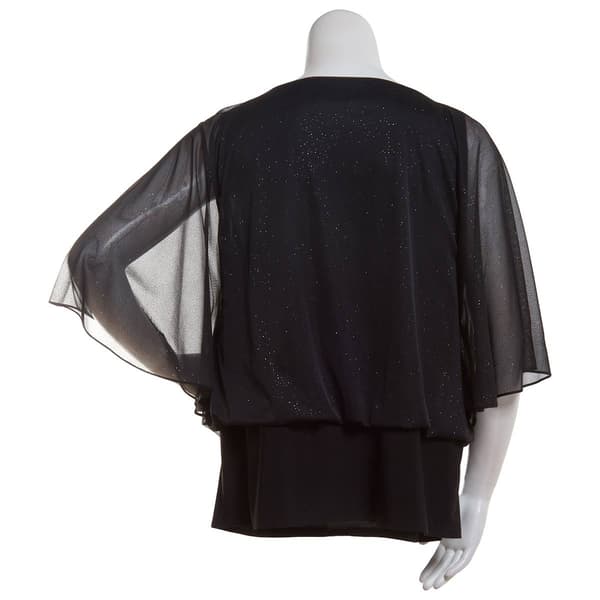 Womens MSK Glitter Mesh Dolman Blouse