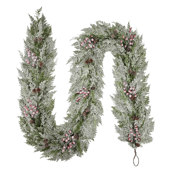 Puleo International 9ft. Flocked Garland with Pinecones & Berries - image 